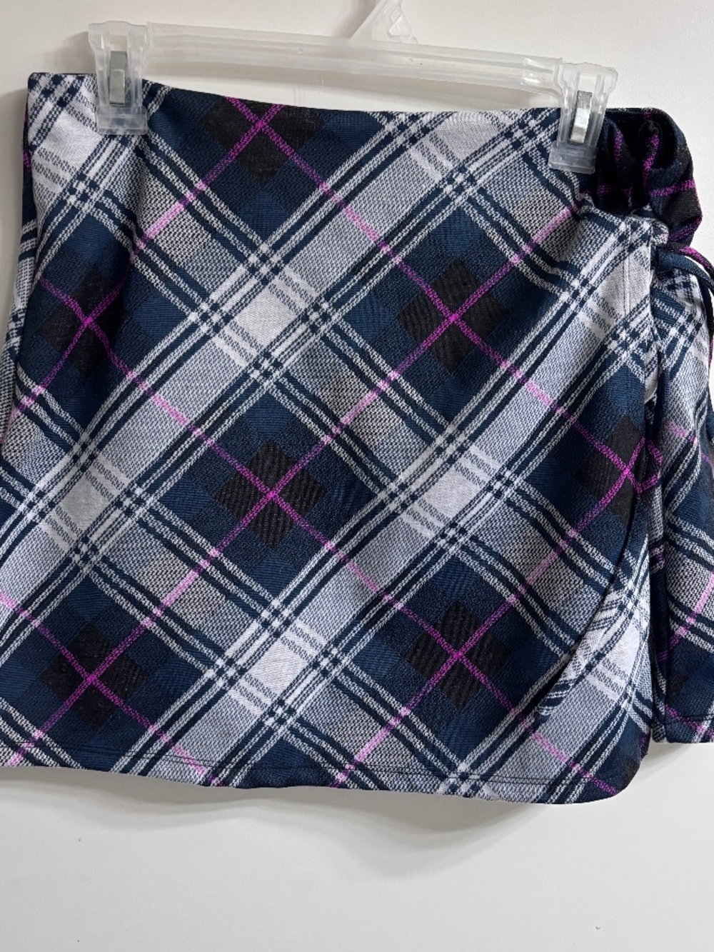 Madden NYC Plaid Side Lace-Up Mini Skirt Blue Pink Y2K Preppy Size Large